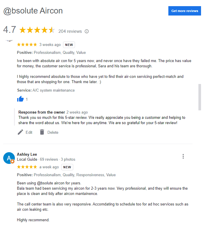 @bsolute aircon reviews